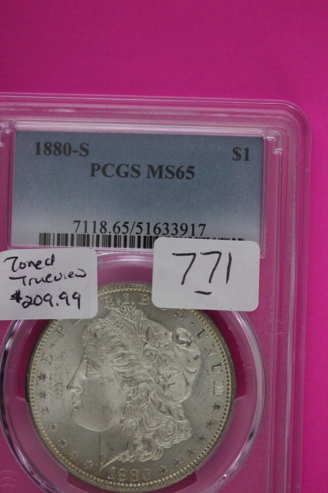 Nicely Toned 1880 S MS 65 Liberty Morgan Silver Dollar PCGS Certified Slab 771
