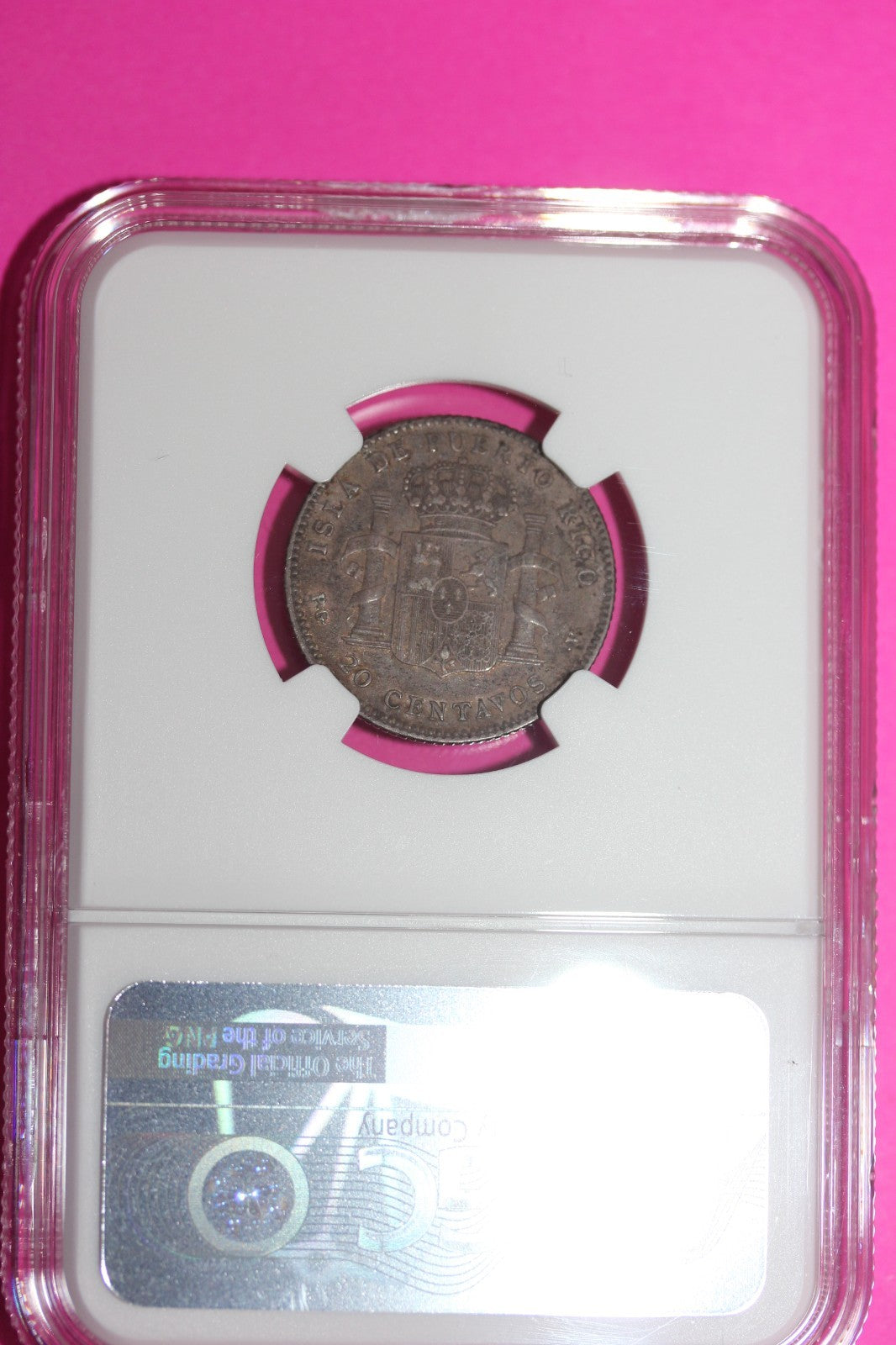 1895 Puerto Rico XF Details Stained 20 Centavos Silver Coin NGC Certified 658