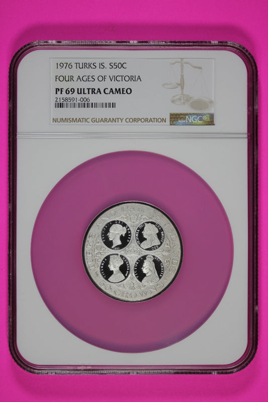 Top Pop Finest Known 1976 PF 69 Turks 50 Cr 4 Ages Of Victoria Silver NGC 7025