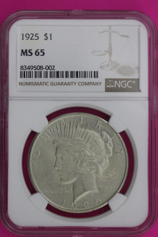 1925 P MS 65 Liberty Peace Silver Dollar NGC Certified Graded Authentic 1123