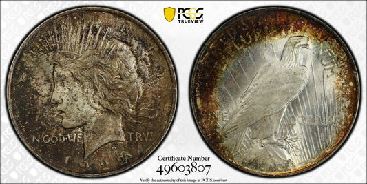 Toned 1922 P MS 64 Peace Silver Dollar PCGS Graded Certified Authentic Slab 358
