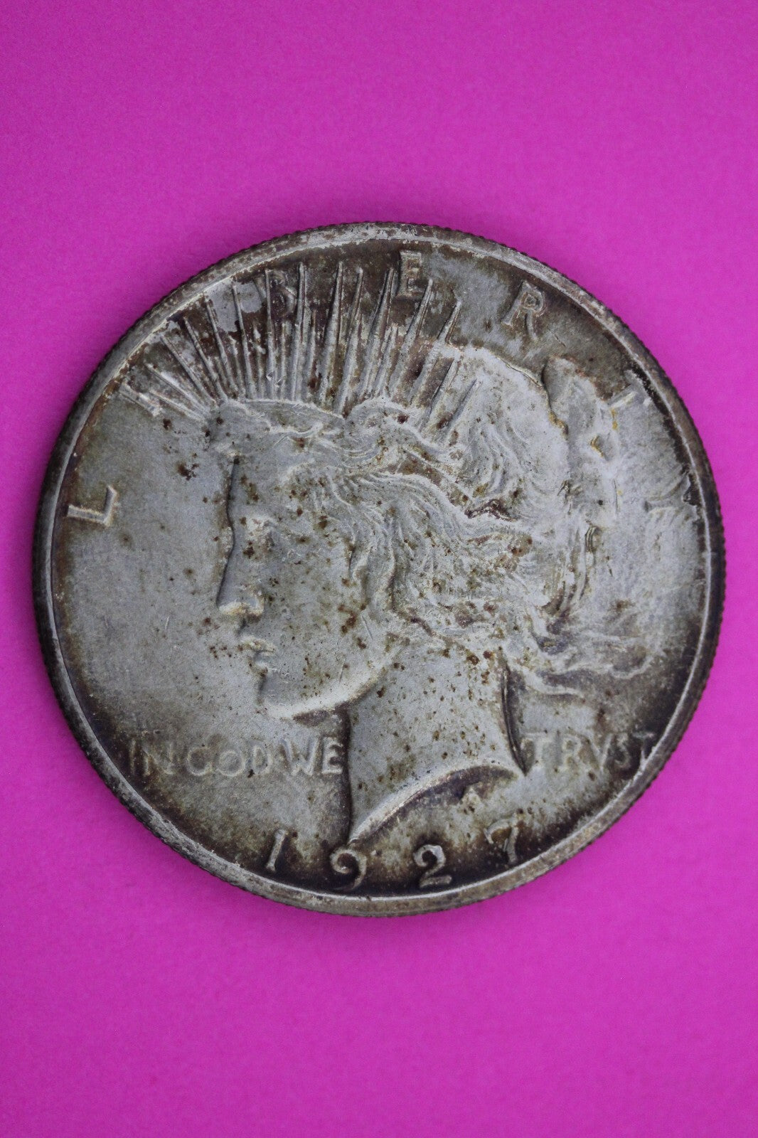 Toned 1927 P Peace Silver Dollar LIberty Coin Guaranteed Authentic 0324N