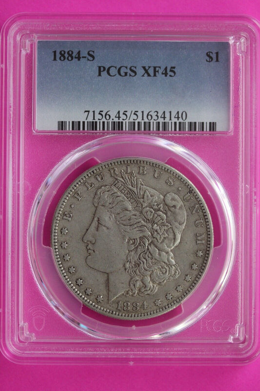 1884 S XF 45 Liberty Morgan Silver Dollar PCGS Certified Authentic Slab 863