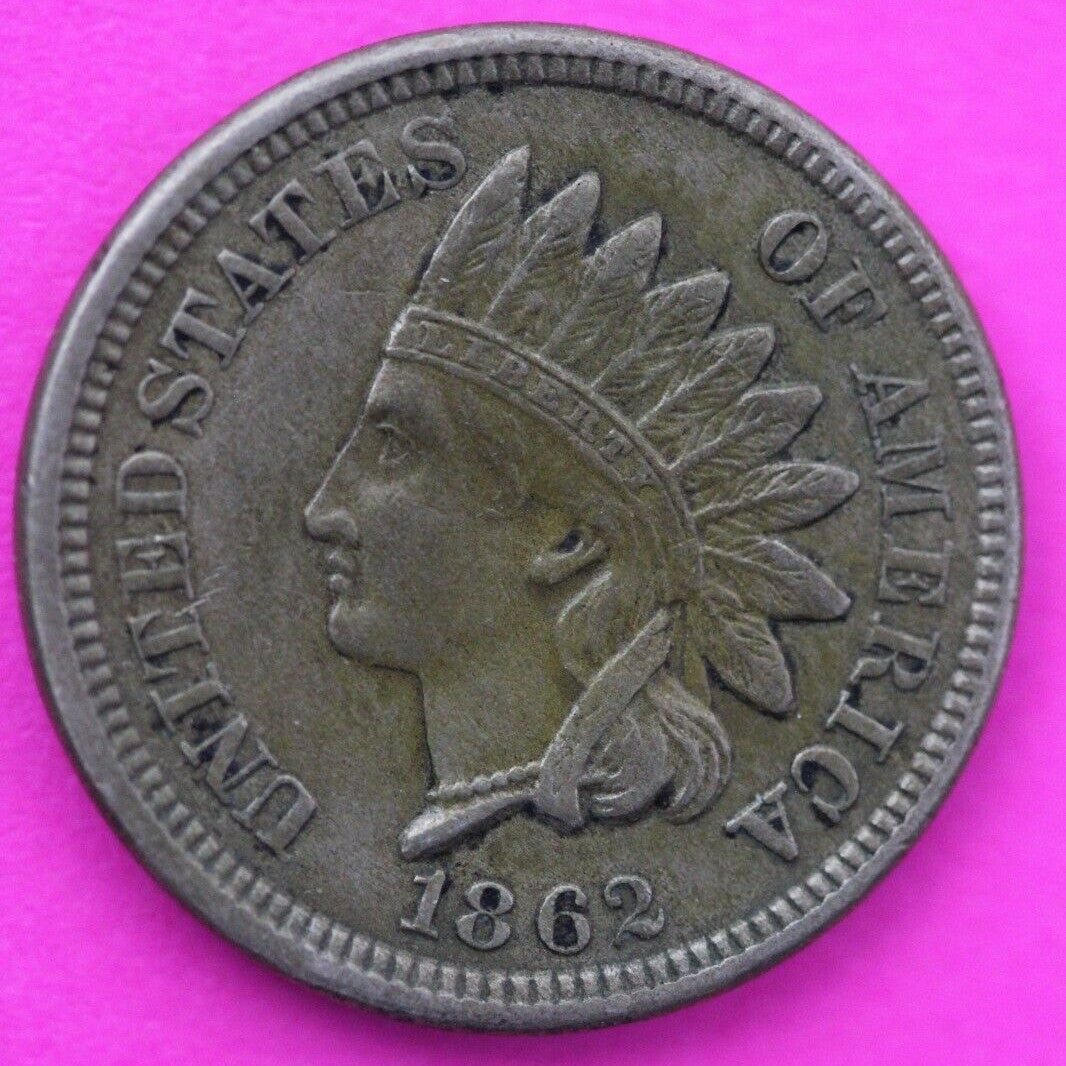 High Grade 1862 Copper Nickel Indian Head Cent Penny Scarce Semi Key Date 09