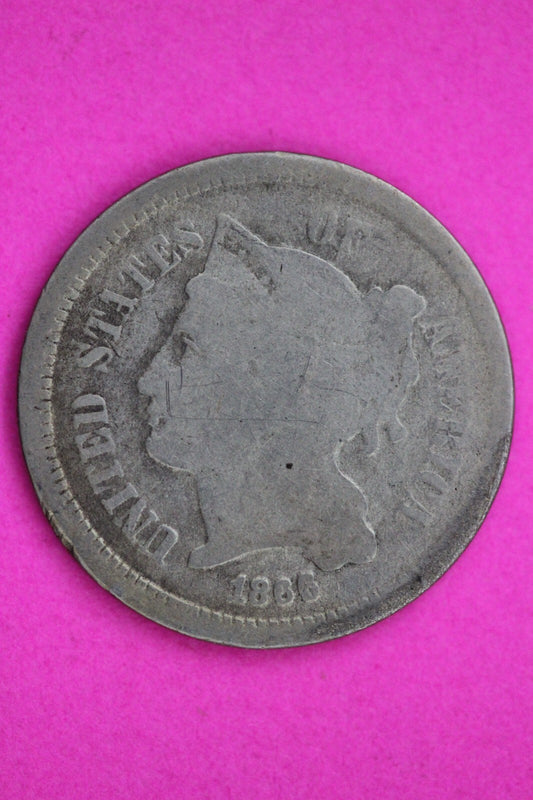 1866 Three 3 Cent Nickel Guaranteed Authentic & Genuine Fast Free Shipping 1295