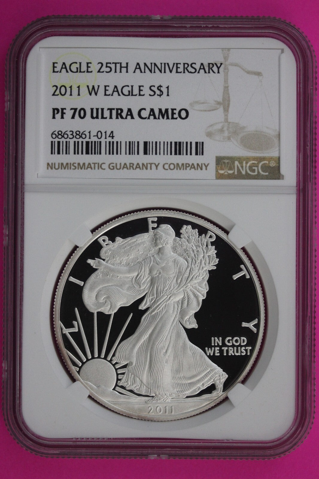 2011 W PF 70 Silver American Eagle Ultra Cameo Authentic Proof Coin NGC 1119