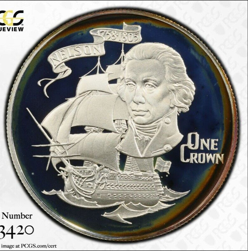 Toned 1981 PR 68 DCAM Crown Gibraltar Admiral Nelson Battle Trafalgar PCGS 557