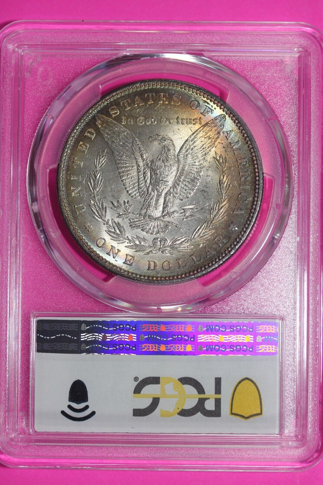 Rainbow Toned 1880 P MS 62 Liberty Morgan Silver Dollar PCGS Certified Slab 766