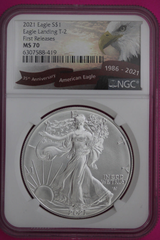 2021 T2 MS 70 Silver American Eagle 1 Ounce NGC Certified Graded Authentic 912