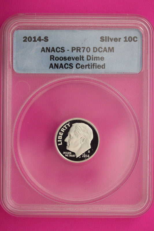 2014 S PR 70 Roosevelt Silver Dime Deep Cameo ANACS Certified Graded Slab 398