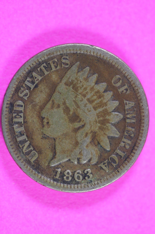 1863 Copper Nickel Indian Head Cent Penny Rare Type Coin Exact Coin Pictured 272