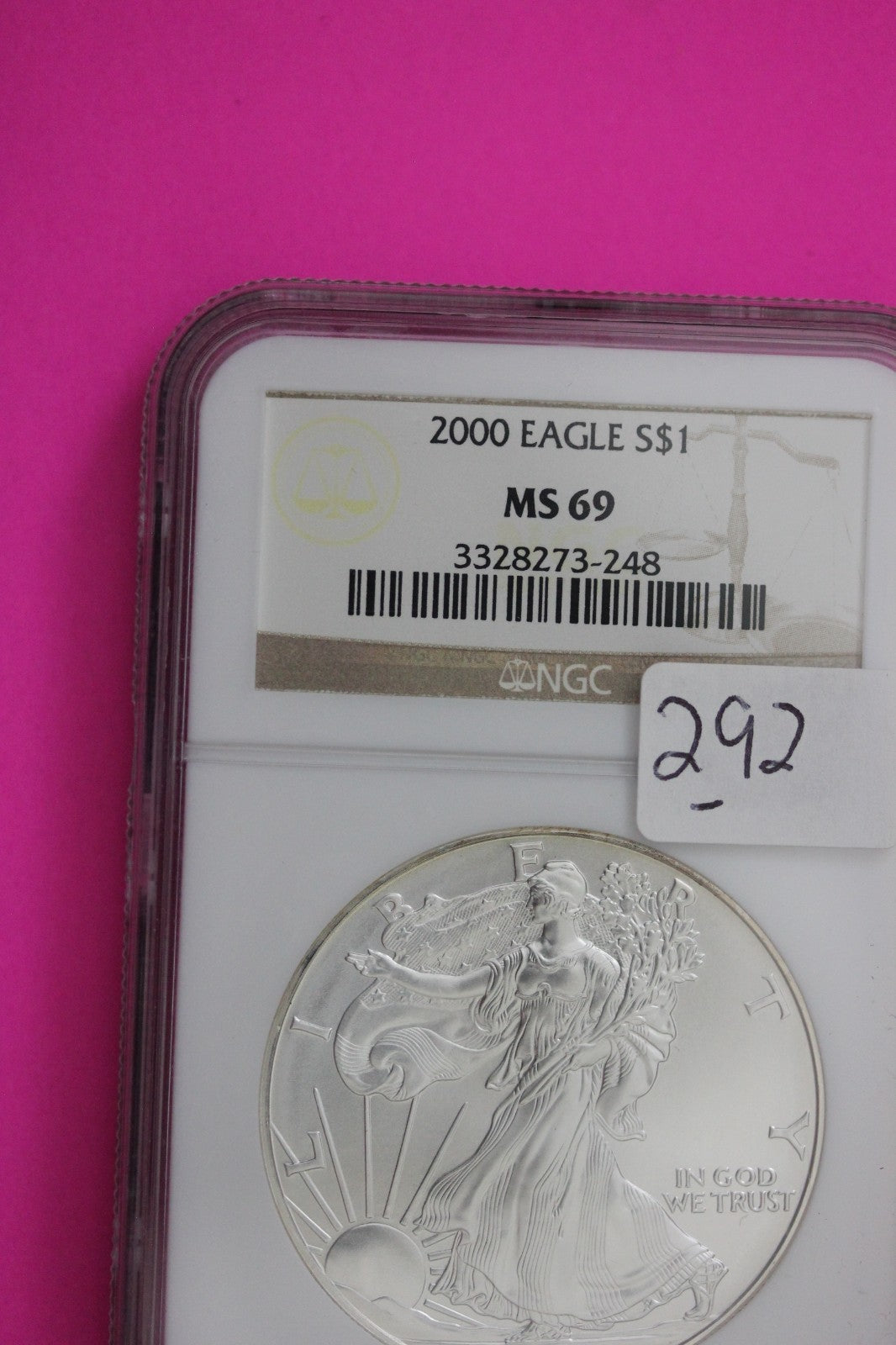 2000 MS 69 Silver American Eagle 1 OZ NGC Certified Authentic Graded Slab 292