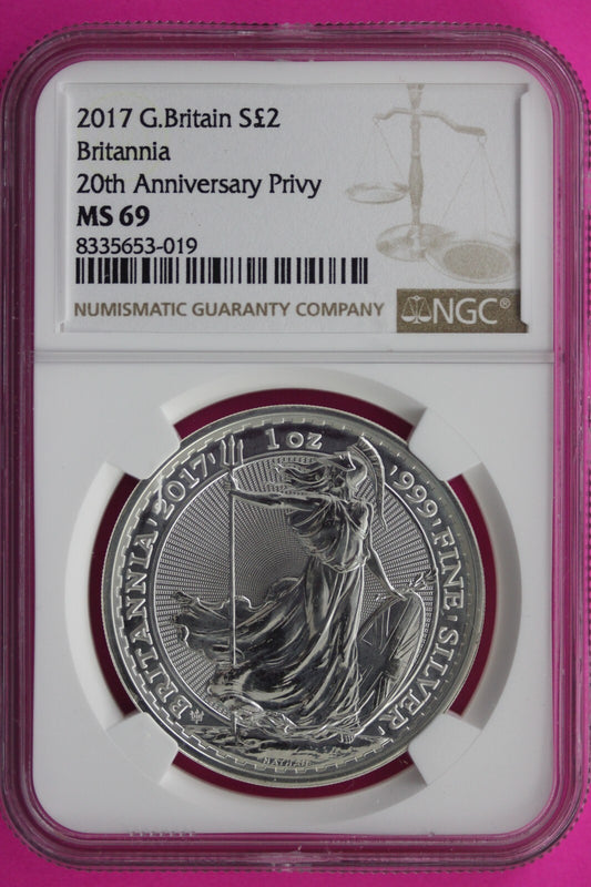2017 MS 69 Great Britain £2 Britannia 20th Anniversary Privy NGC Graded Slab 715