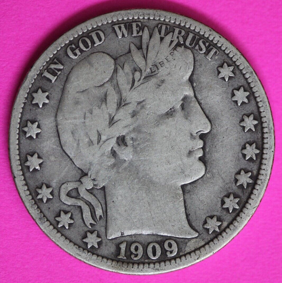 1909 P Barber Liberty Half Dollar Silver Semi Key Date Coin Philadelphia Mint 50