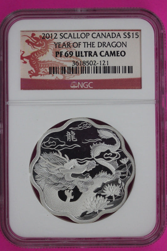 2012 PF 69 Scallop Year Of the Dragon Canada 1 OZ Silver $15 NGC Certified 888