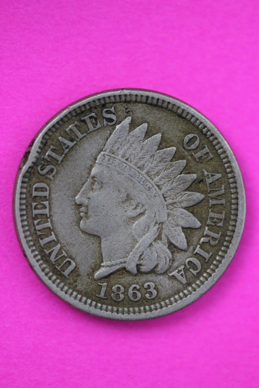 High Grade 1863 Copper Nickel Indian Head Cent Penny Scarce Semi Key Date 02