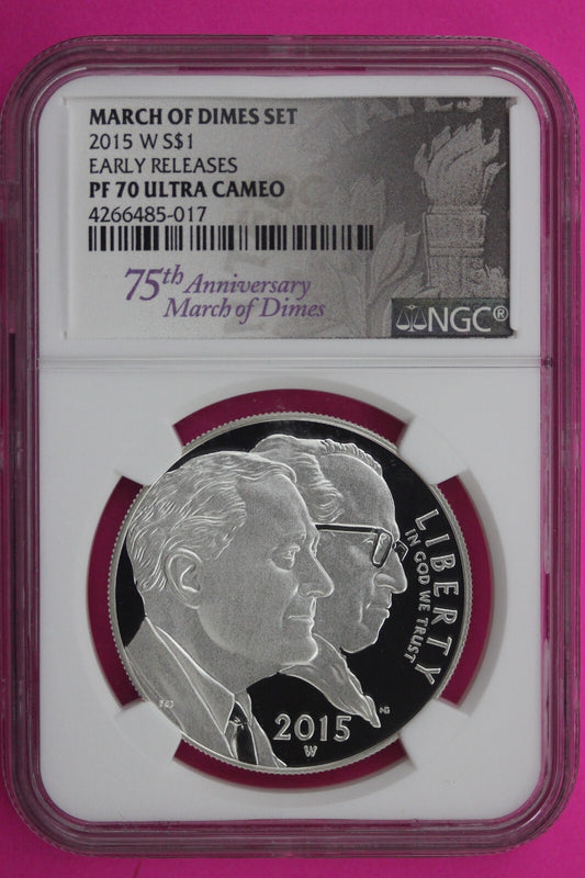 2015 W PF 70 Proof March Of Dimes Set Early Commemorative Silver Dollar NGC 323