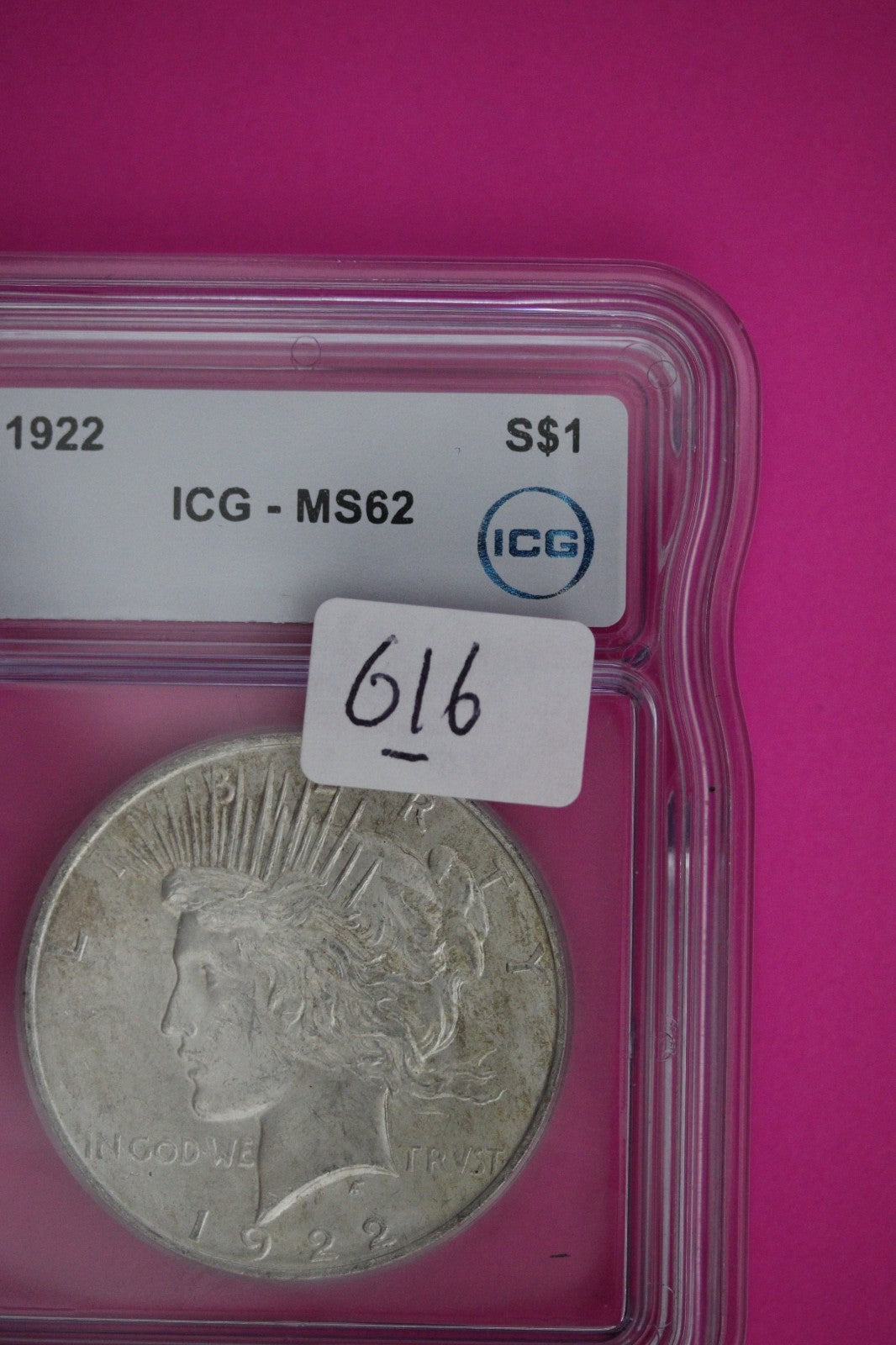 1922 P MS 62 Liberty Peace Silver Dollar ICG Certified Graded Authentic Slab 616