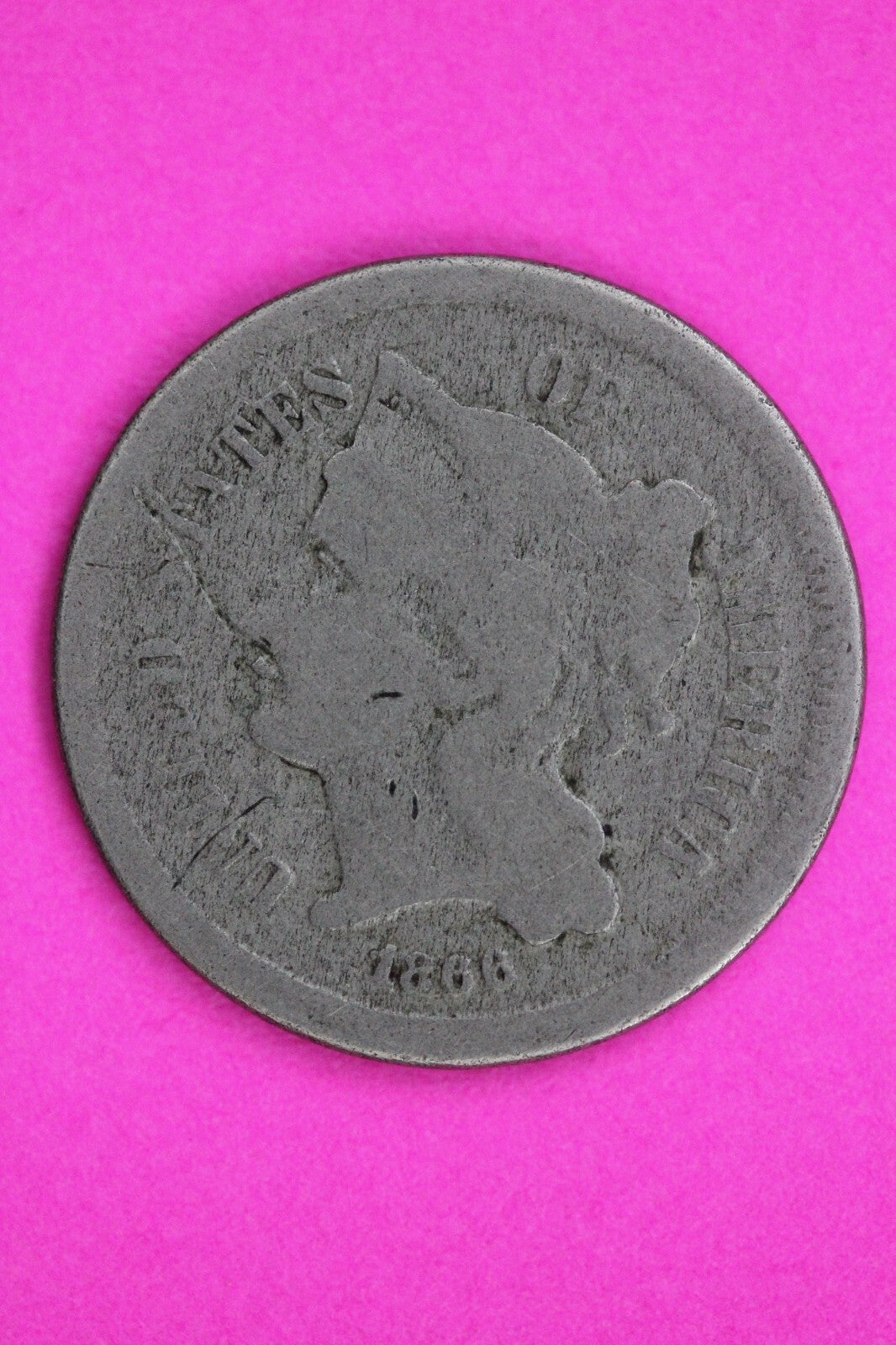 1866 Three 3 Cent Nickel Guaranteed Authentic & Genuine Fast Free Shipping 1540