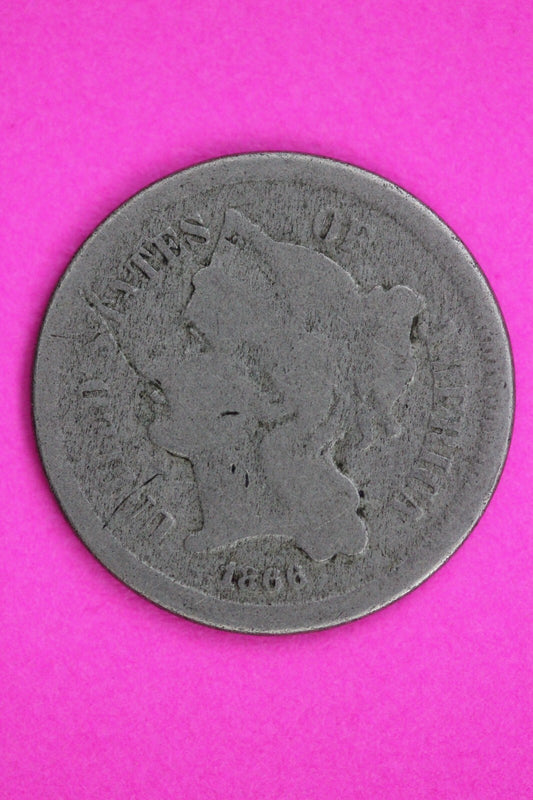 1866 Three 3 Cent Nickel Guaranteed Authentic & Genuine Fast Free Shipping 1540