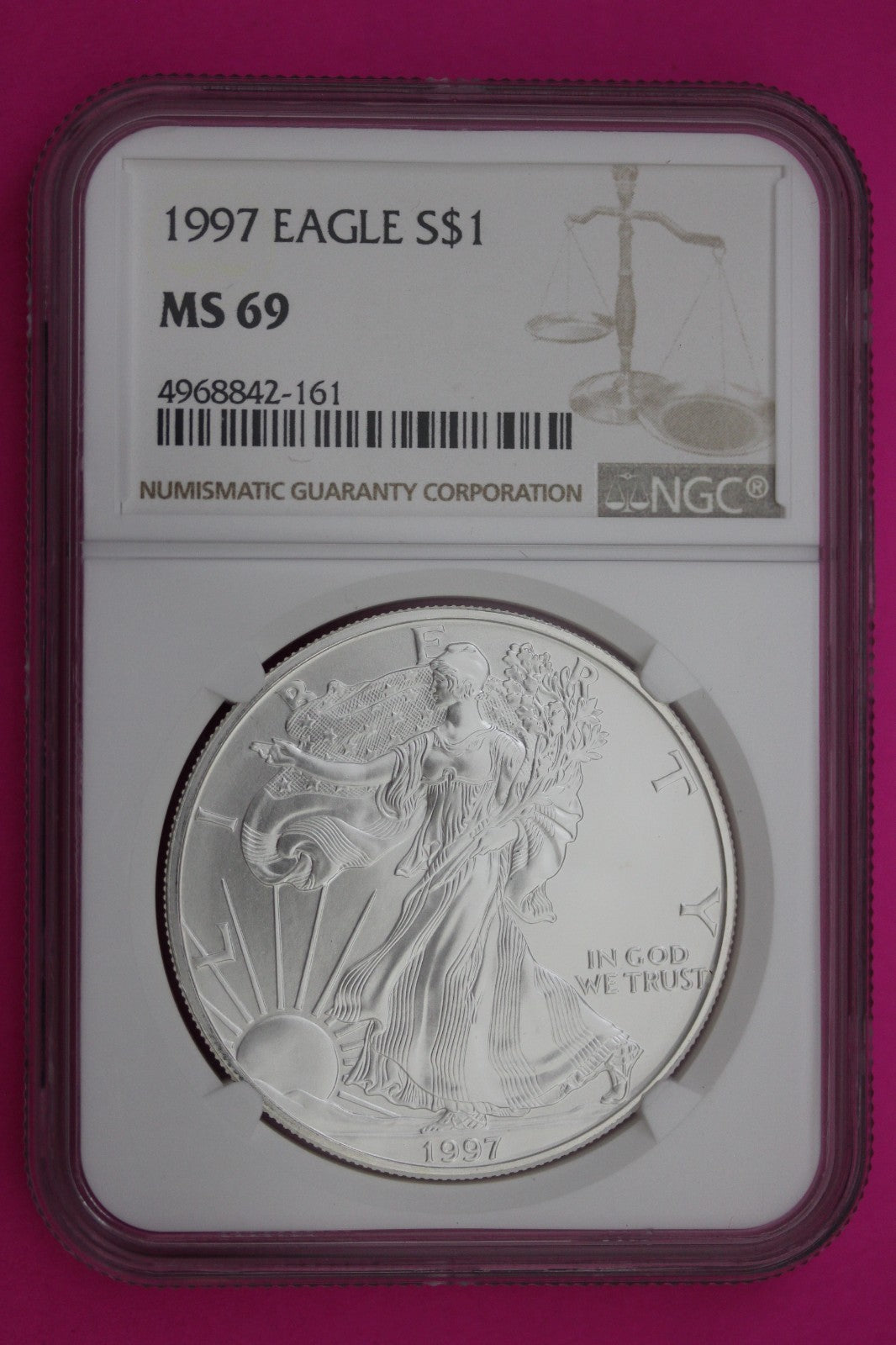 1997 MS 69 Silver Eagle 1 OZ .999 Silver NGC Certified Graded Authentic 242