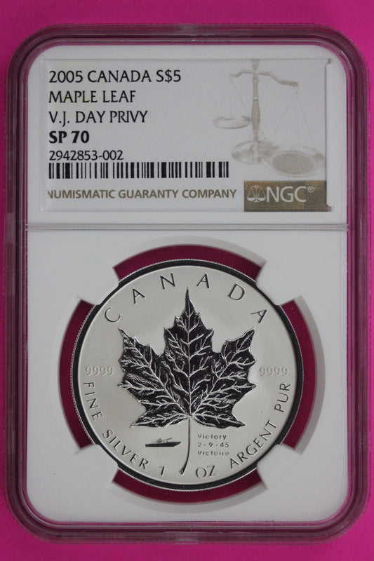 Top Pop 2005 SP 70 Canada V.J. Day Privy Maple Leaf $5 NGC Certified Slab 1304