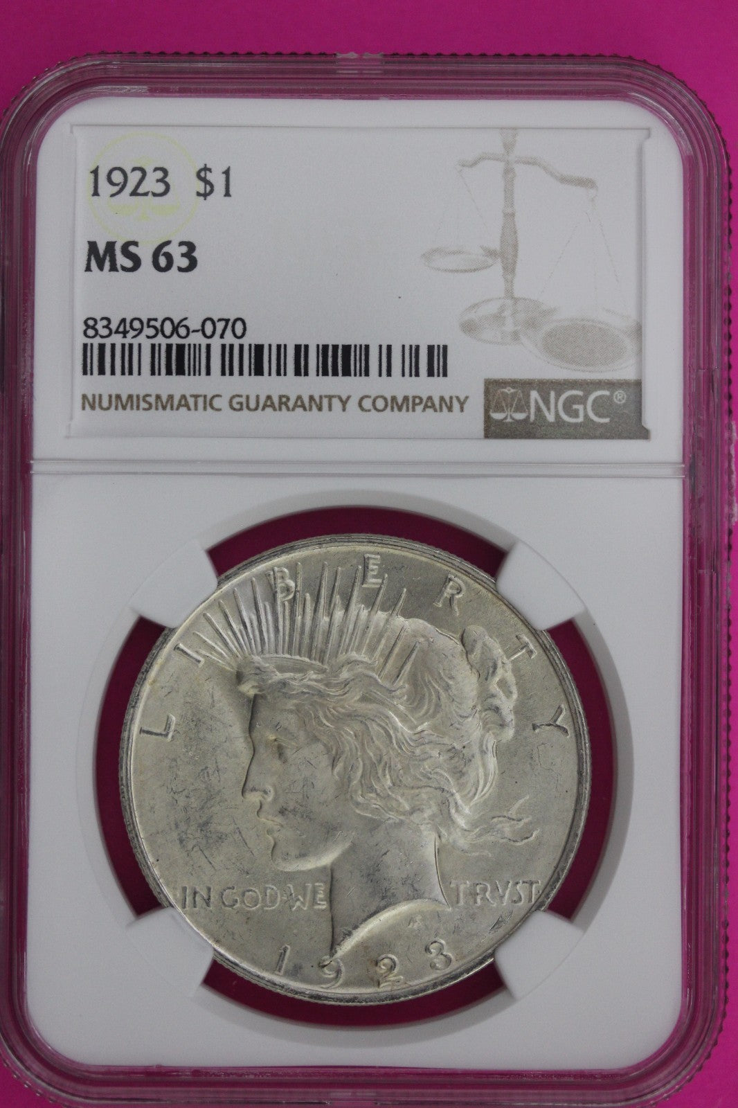 1923 P MS 63 Liberty Peace Silver Dollar NGC Certified Graded Authentic 1125