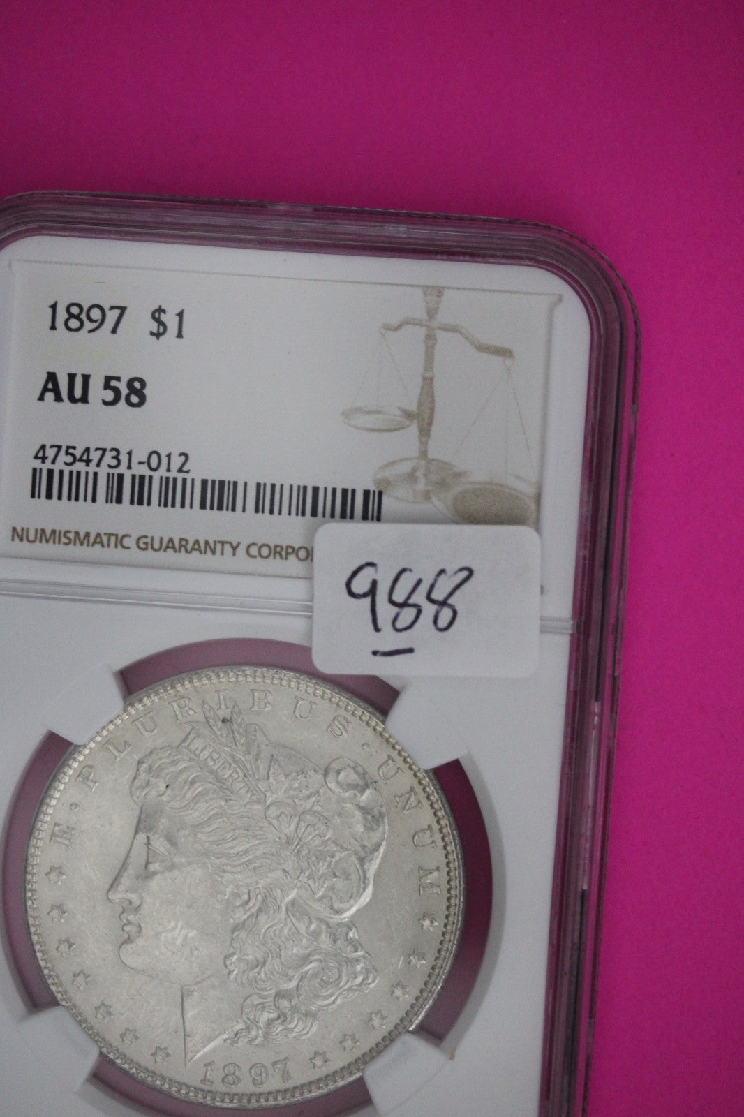 1897 P AU 58 Liberty Morgan Silver Dollar NGC Certified Graded Authentic 988