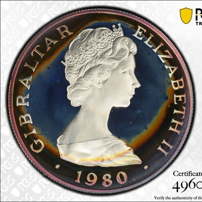 Toned 1981 PR 68 DCAM Crown Gibraltar Admiral Nelson Battle Trafalgar PCGS 555