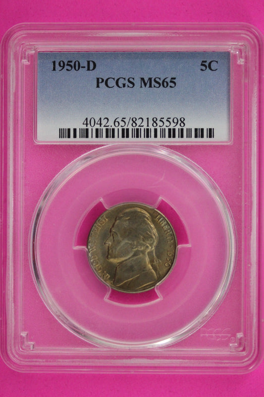 1950 D MS 65 Thomas Jefferson Nickel PCGS Certified Graded Authentic Slab 1344