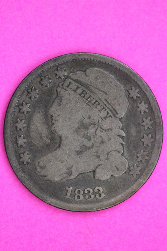 1833 Bust Capped Dime Reverse Rim Cud Lady Liberty Silver Coin Authentic 1293