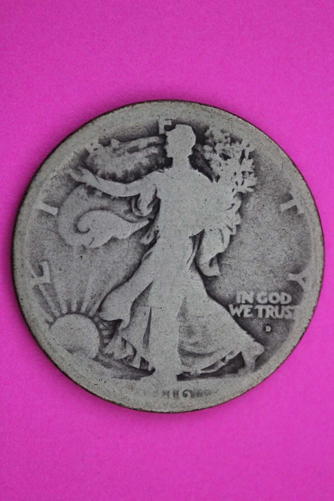 1916 D OBV Walking Liberty Silver Half Dollar Walker Guaranteed Authentic 0269N