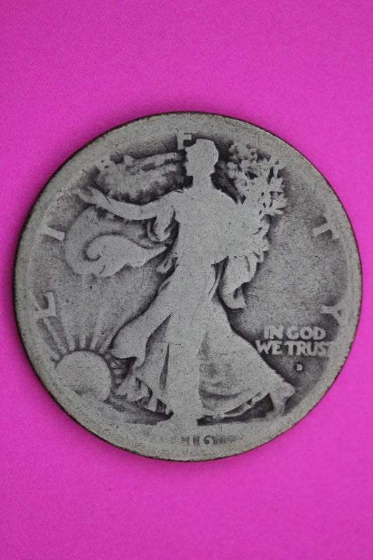 1916 D OBV Walking Liberty Silver Half Dollar Walker Guaranteed Authentic 0269N