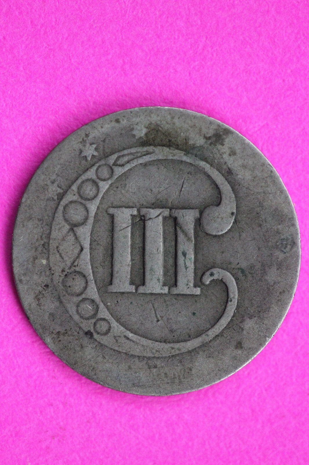 Dateless Trime 3 Three Cent Silver Dime Low Grade Bent Cull Exact Coin Shown 05