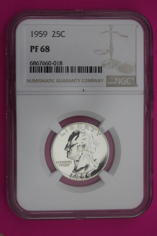 1959 PF 68 Proof Washington Silver Quarter NGC Certified Graded Authentic 275