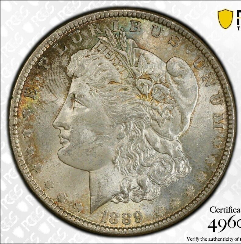 Toned 1889 P MS 63 Morgan Liberty Silver Dollar PCGS Certified Slab 38