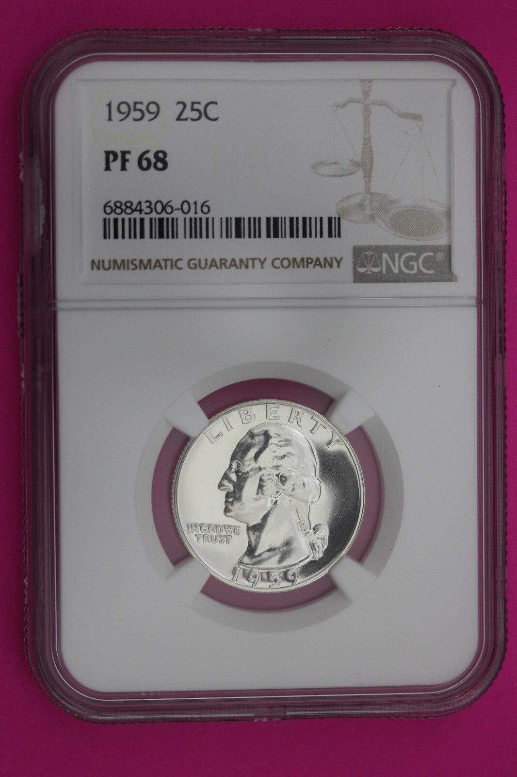 1959 PF 68 Proof Washington Silver Quarter NGC Certified Graded Authentic 269