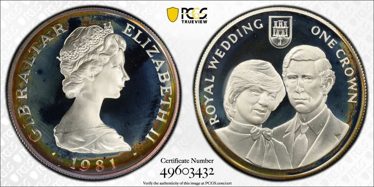 Toned 1981 PR 68 DCAM Crown Gibraltar Princess Diana Royal Wedding PCGS Slab 623