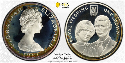 Toned 1981 PR 68 DCAM Crown Gibraltar Princess Diana Royal Wedding PCGS Slab 623