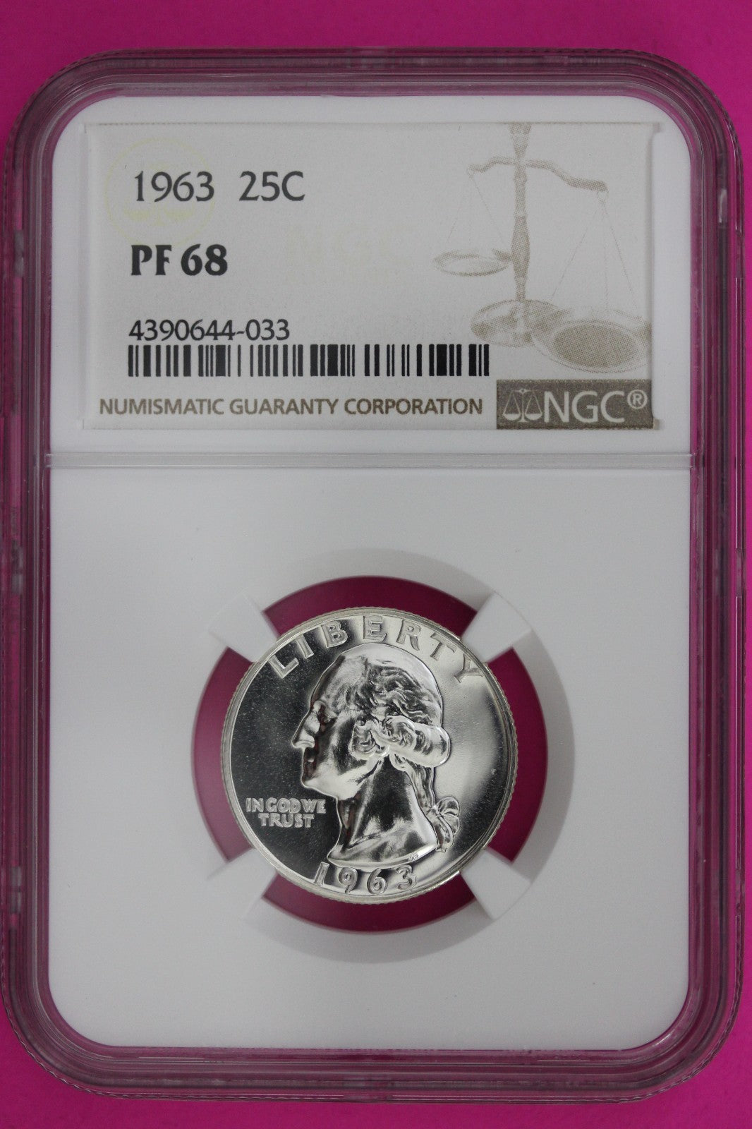 1963 PF 68 Proof Washington Silver Quarter NGC Certified Graded Authentic 1356