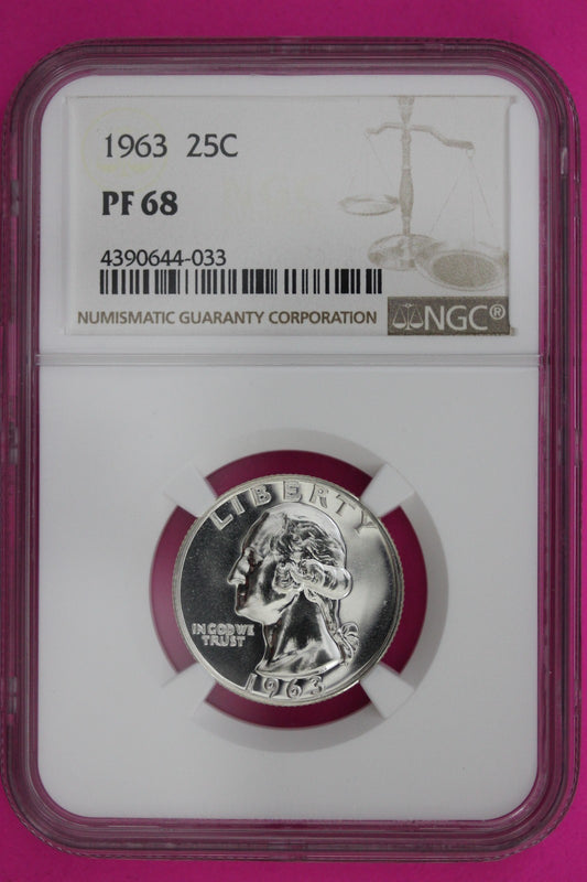1963 PF 68 Proof Washington Silver Quarter NGC Certified Graded Authentic 1356