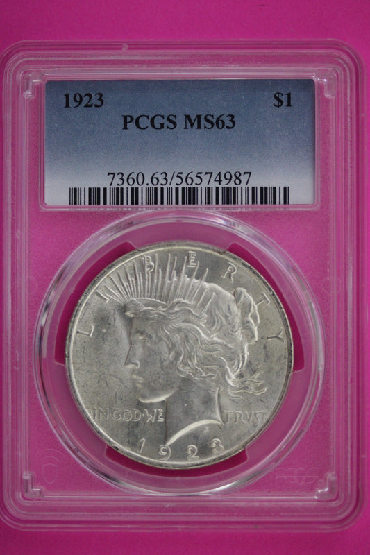 1923 P MS 63 Liberty Peace Silver Dollar PCGS Certified Graded Authentic 595