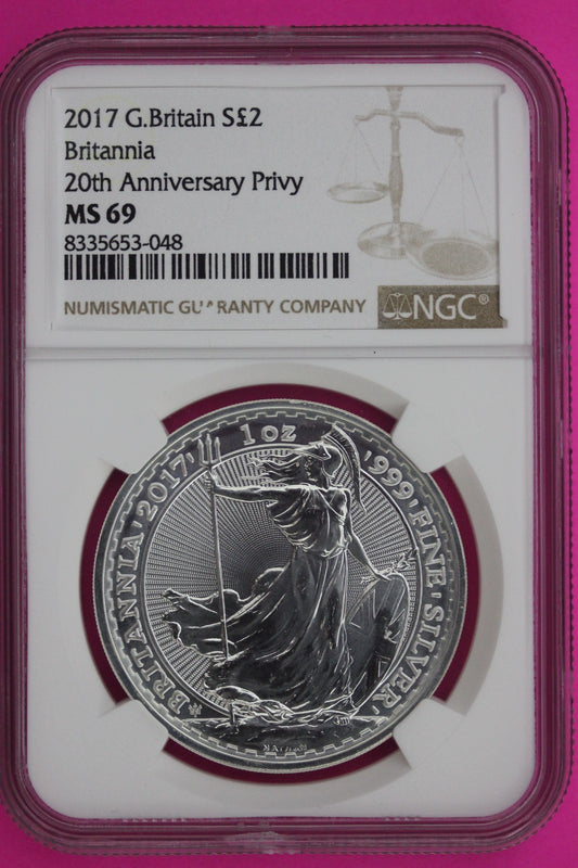 2017 MS 69 Great Britain £2 Britannia 20th Anniversary Privy NGC Graded 866
