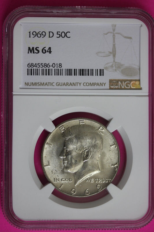 1969 D MS 64 Kennedy Half Dollar NGC Graded Certified Authentic Slab Silver 1383