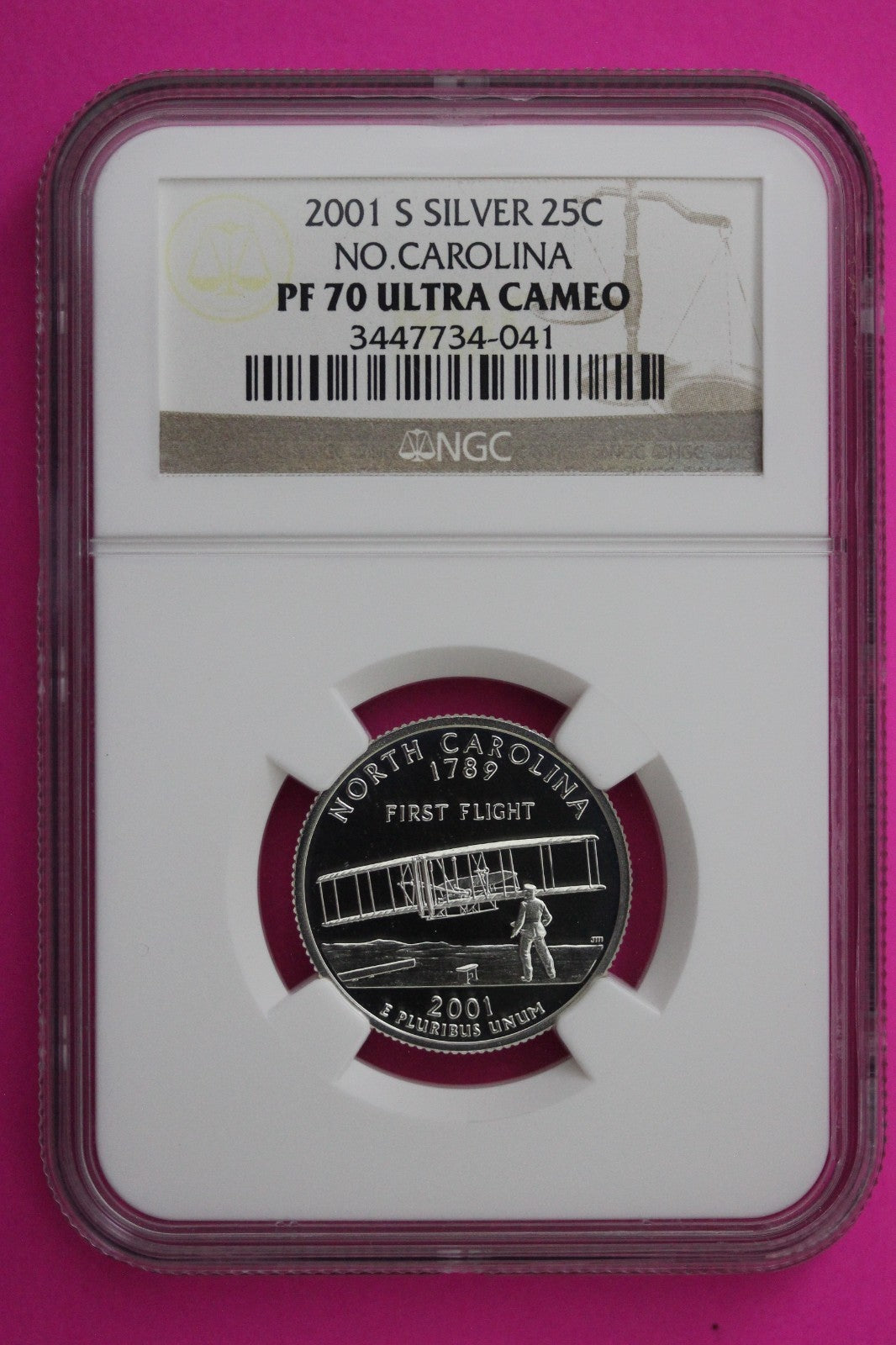 2001 S PF 70 North Carolina Silver State Quarter NGC Certified Authentic 444