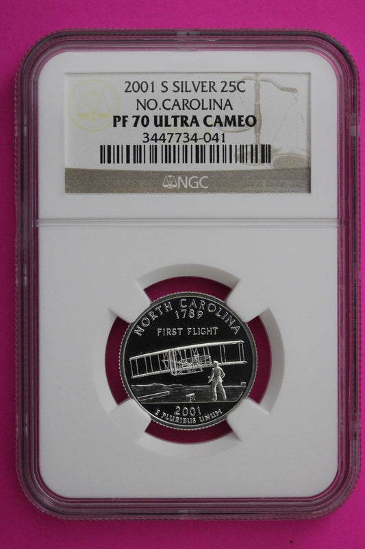 2001 S PF 70 North Carolina Silver State Quarter NGC Certified Authentic 444