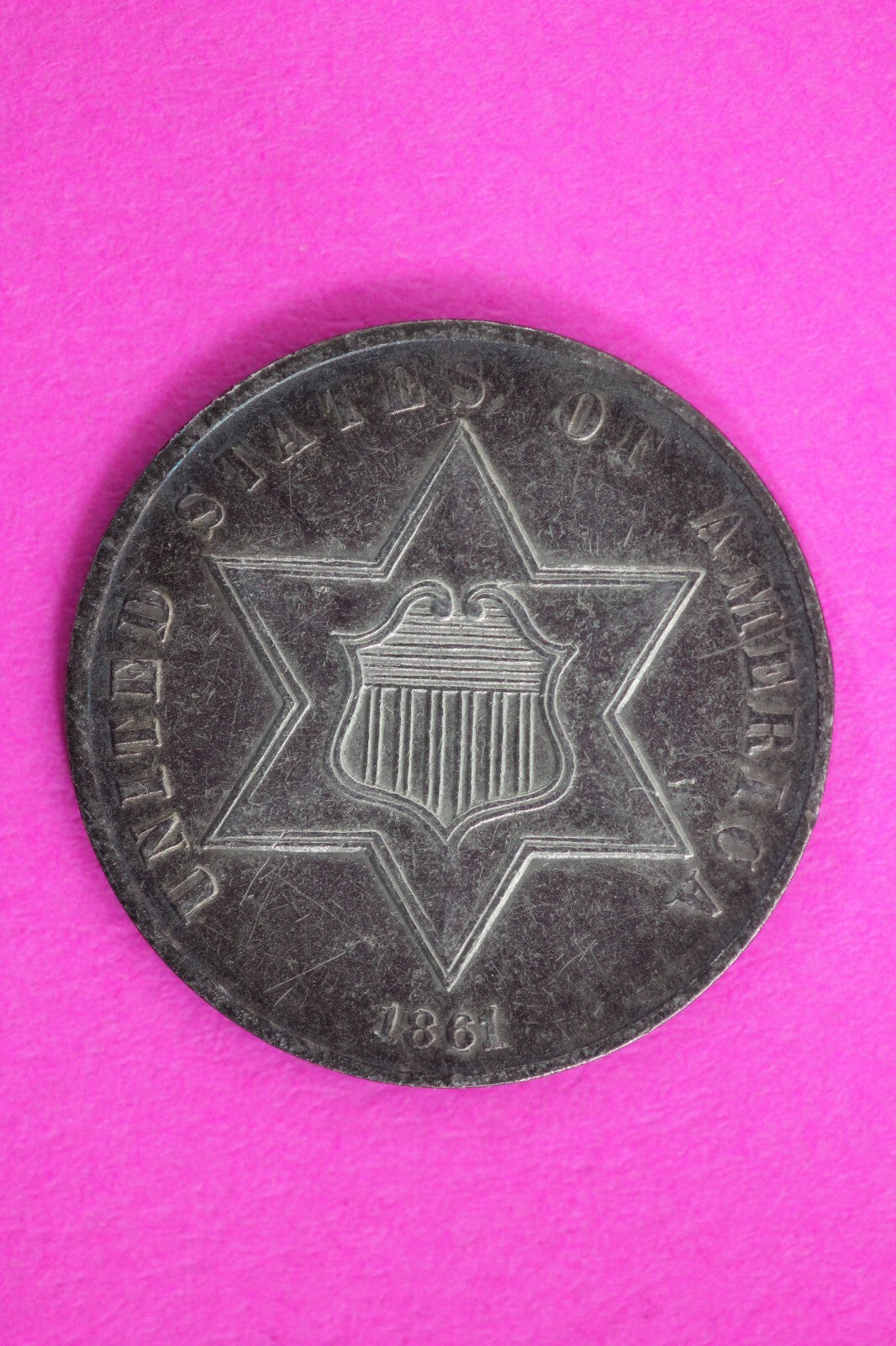 High Grade 1861 Trime 3 Three Cent Silver Dime Rare  Semi Key Date Coin 135