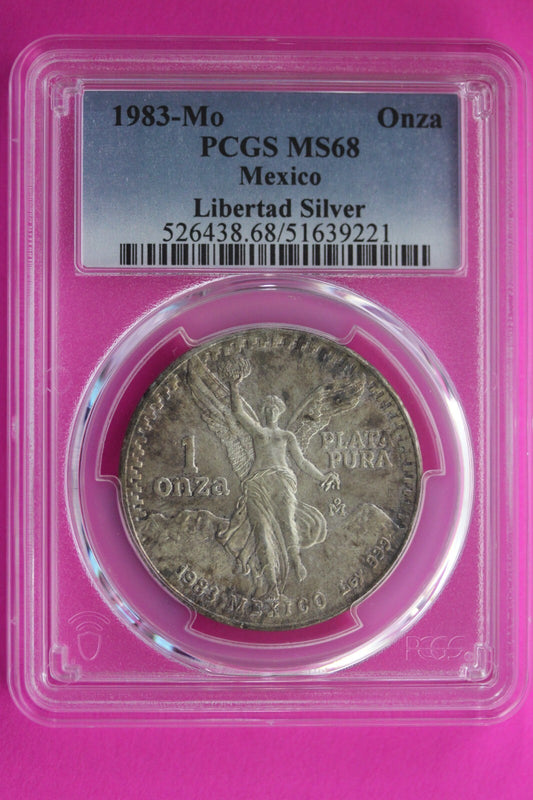 Toned 1983 MS 68 Libertad Mexico 1 OZ Silver Coin PCGS Certified Authentic 242
