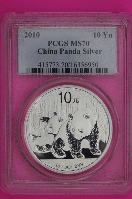 2010 MS 70 China Panda 1 OZ Silver Coin PCGS Certified Graded Authentic Slab 917