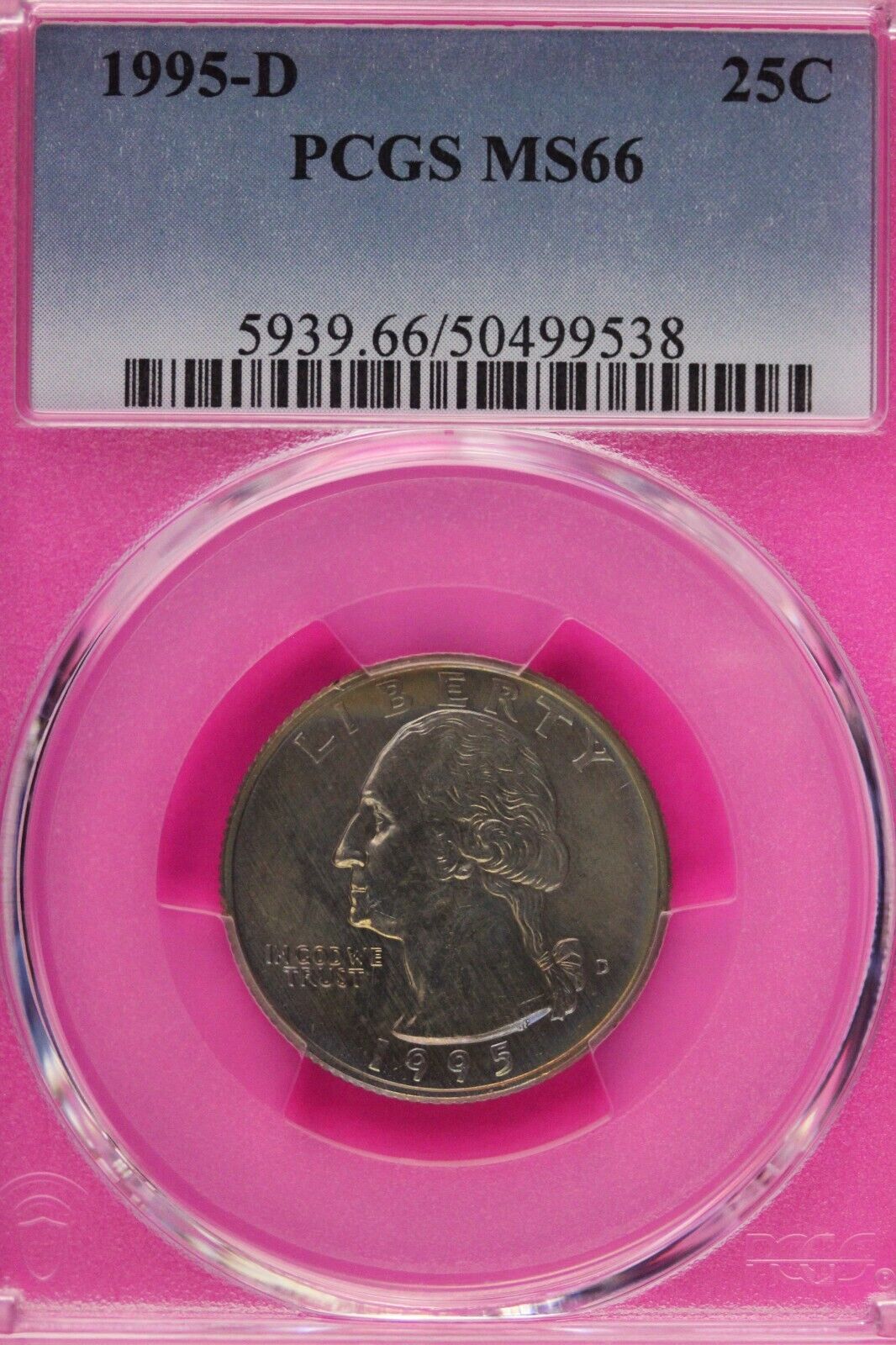Toned 1995 D MS 66 Washington Quarter PCGS Graded Certified Authentic Slab 102